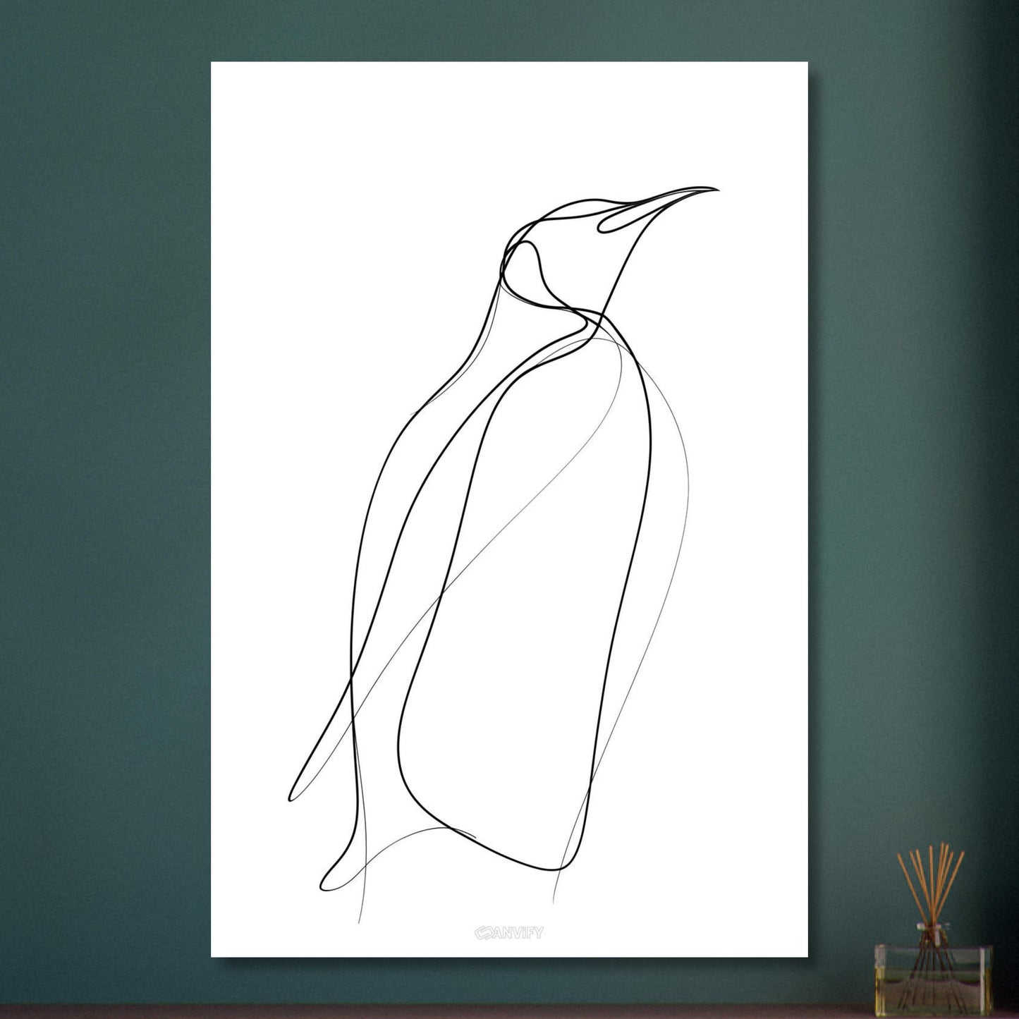 Minimalistischer Pinguin mit einer Linie gezeichnet auf Aluminium
