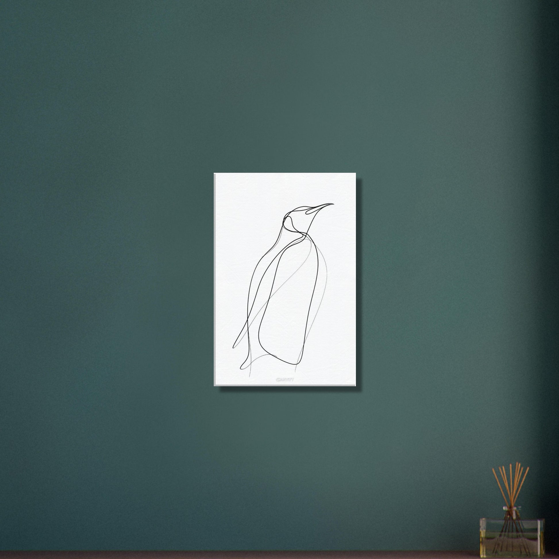 Minimalistischer Pinguin mit einer Linie gezeichnet auf einer Leinwand