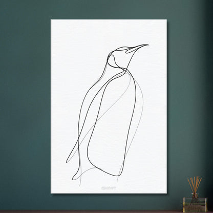 Minimalistischer Pinguin mit einer Linie gezeichnet auf einer Leinwand