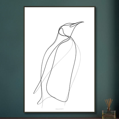 Minimalistischer Pinguin mit einer Linie gezeichnet auf einem Poster im Metallrahmen