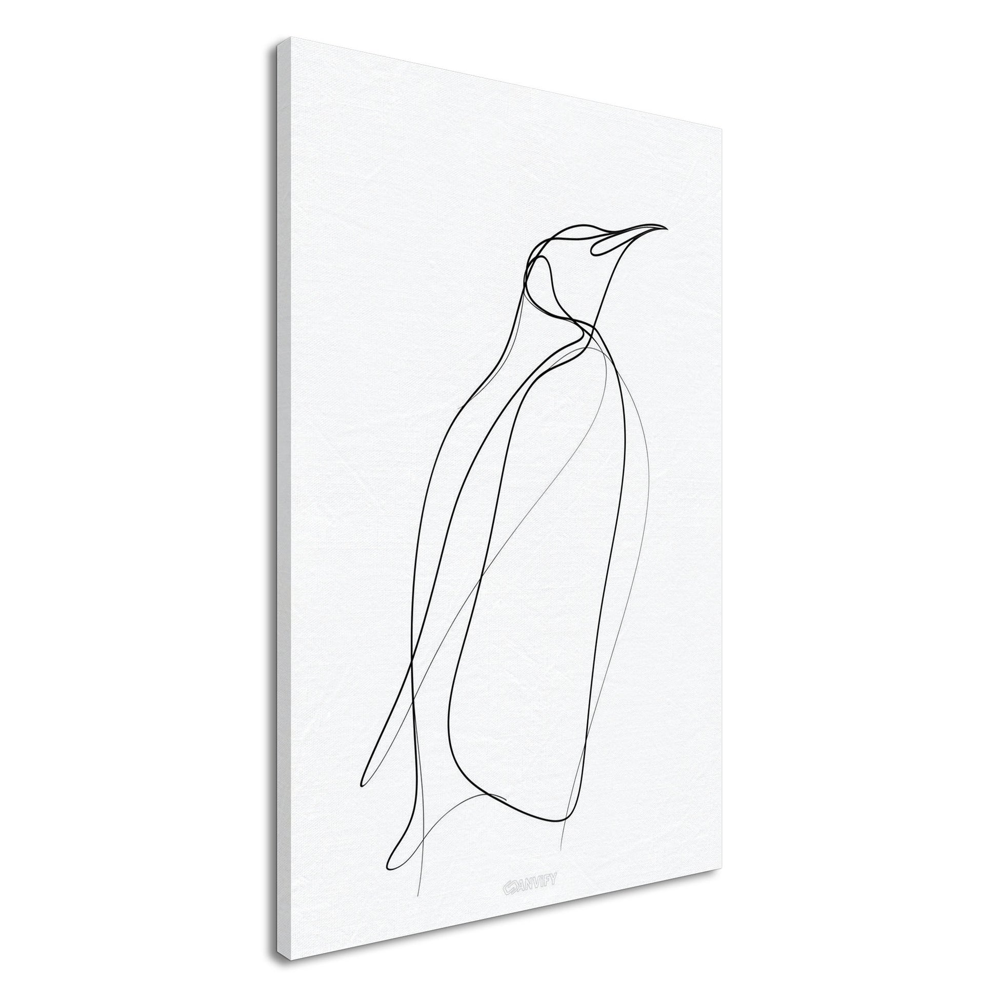 Minimalistischer Pinguin mit einer Linie gezeichnet auf einer Leinwand
