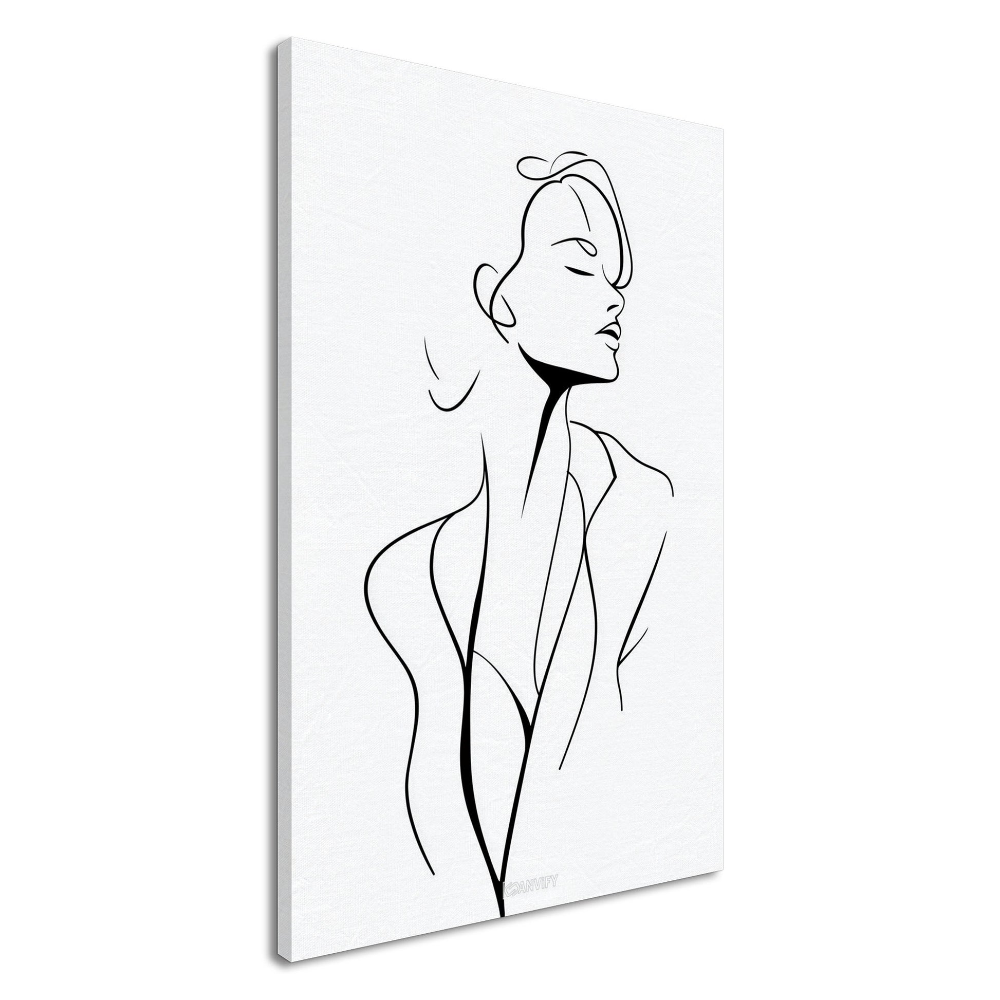 Elegante Frau minimalistisch mit einer Linie gezeichnet auf einer Leinwand