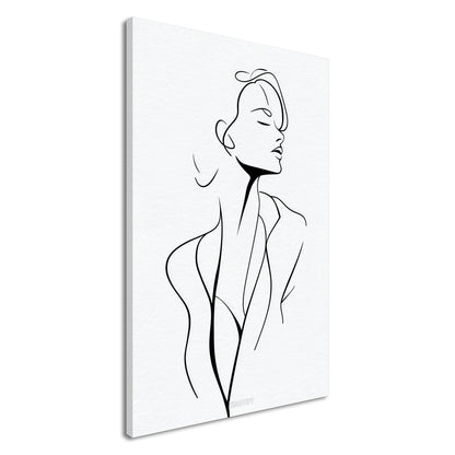Elegante Frau minimalistisch mit einer Linie gezeichnet auf einer Leinwand