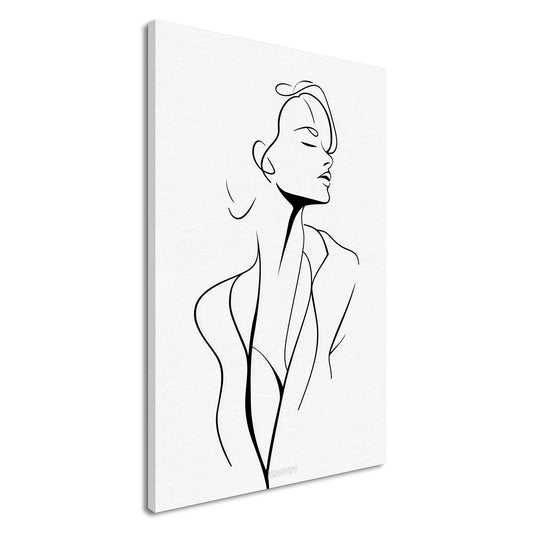 Elegante Frau minimalistisch mit einer Linie gezeichnet auf einer Leinwand