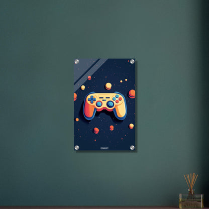 Oranges Gamepad malerisch dargestellt auf einem Acrylbild