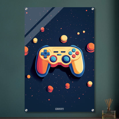 Oranges Gamepad malerisch dargestellt auf einem Acrylbild