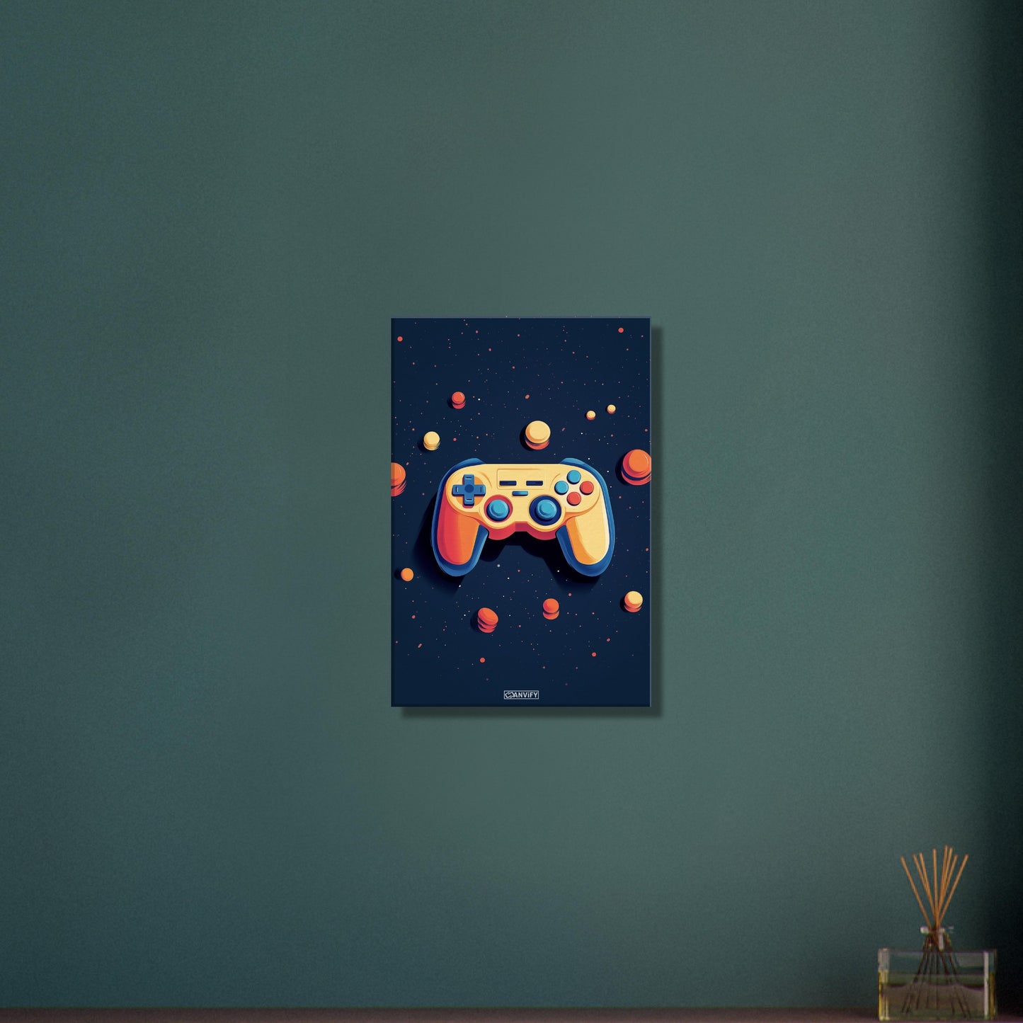 Oranges Gamepad malerisch dargestellt auf einer Leinwand