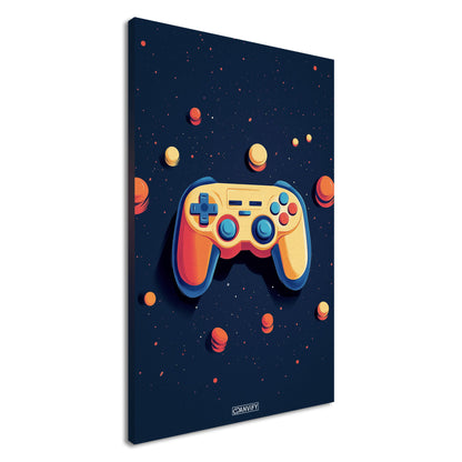 Oranges Gamepad malerisch dargestellt auf einer Leinwand