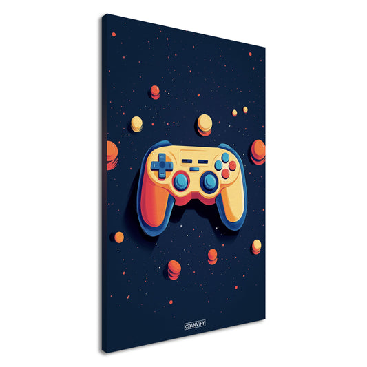 Oranges Gamepad malerisch dargestellt auf einer Leinwand