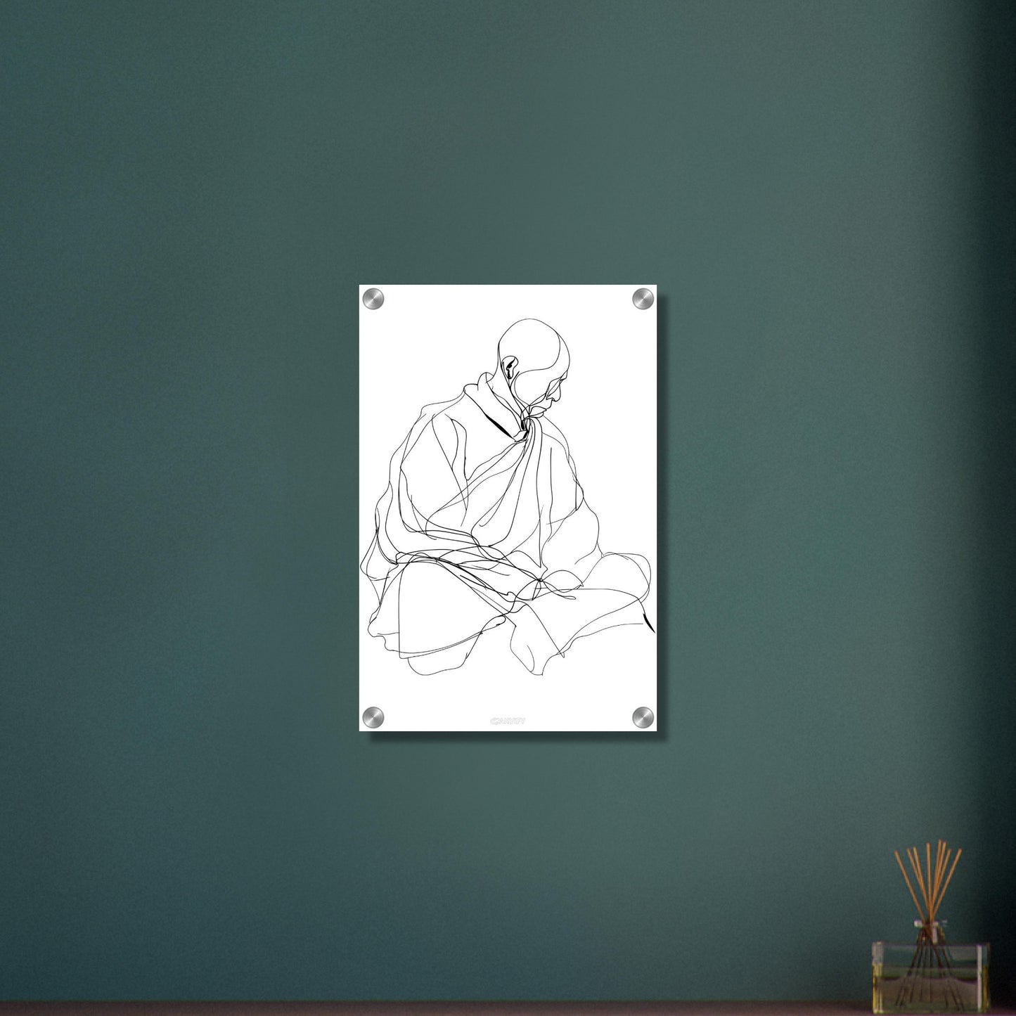 Minimalistischer Mönch mit einer Linie gezeichnet auf einem Acrylbild