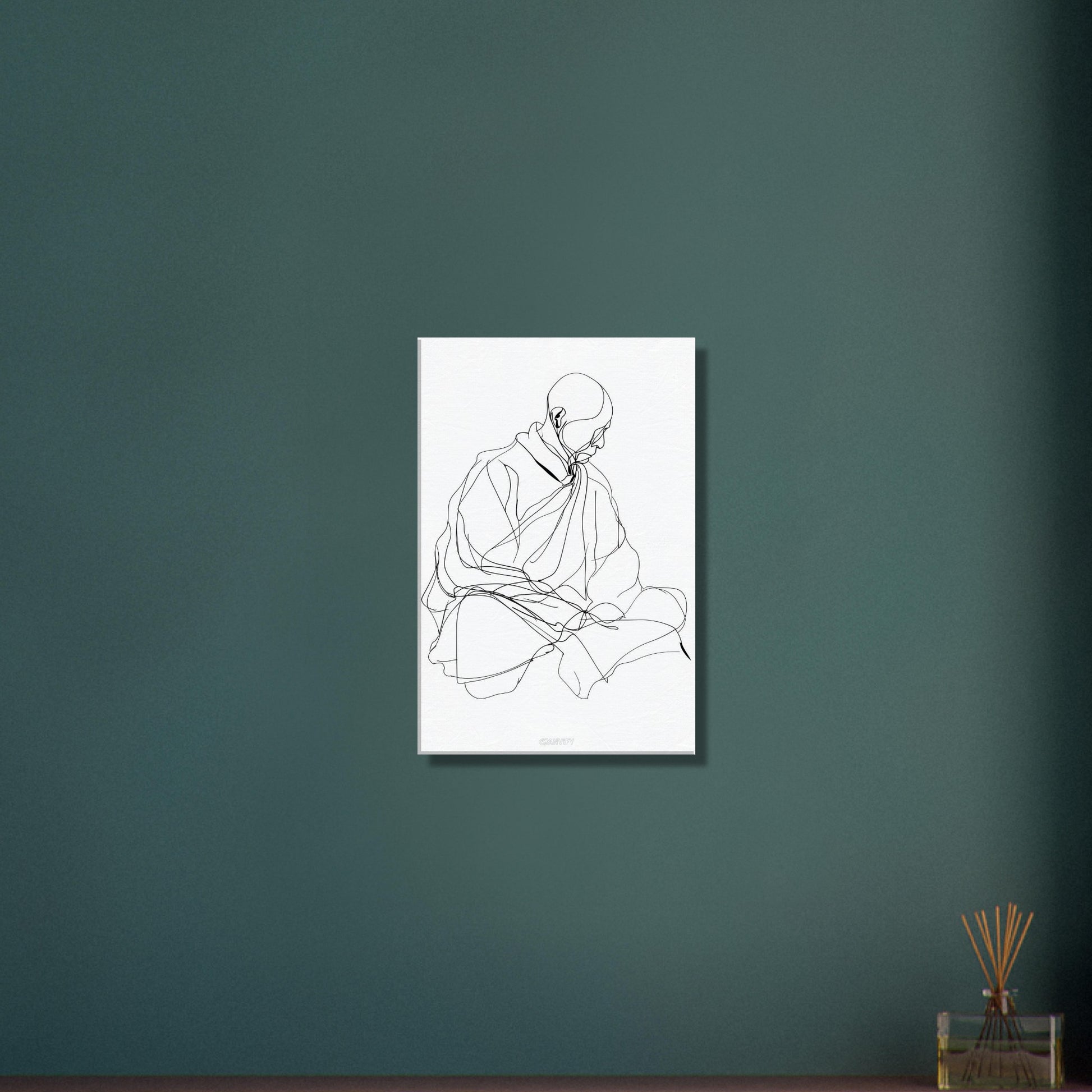 Minimalistischer Mönch mit einer Linie gezeichnet auf einer Leinwand