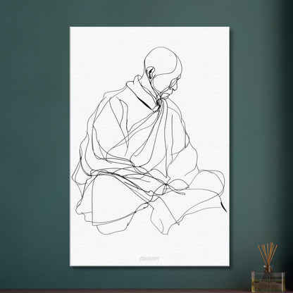 Minimalistischer Mönch mit einer Linie gezeichnet auf einer Leinwand