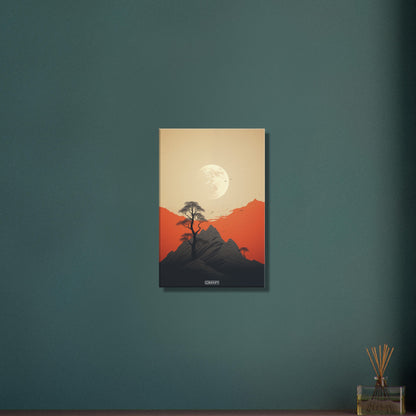 Pulag Berg mit einem Mond minimalistisch dargestellt auf einer Leinwand