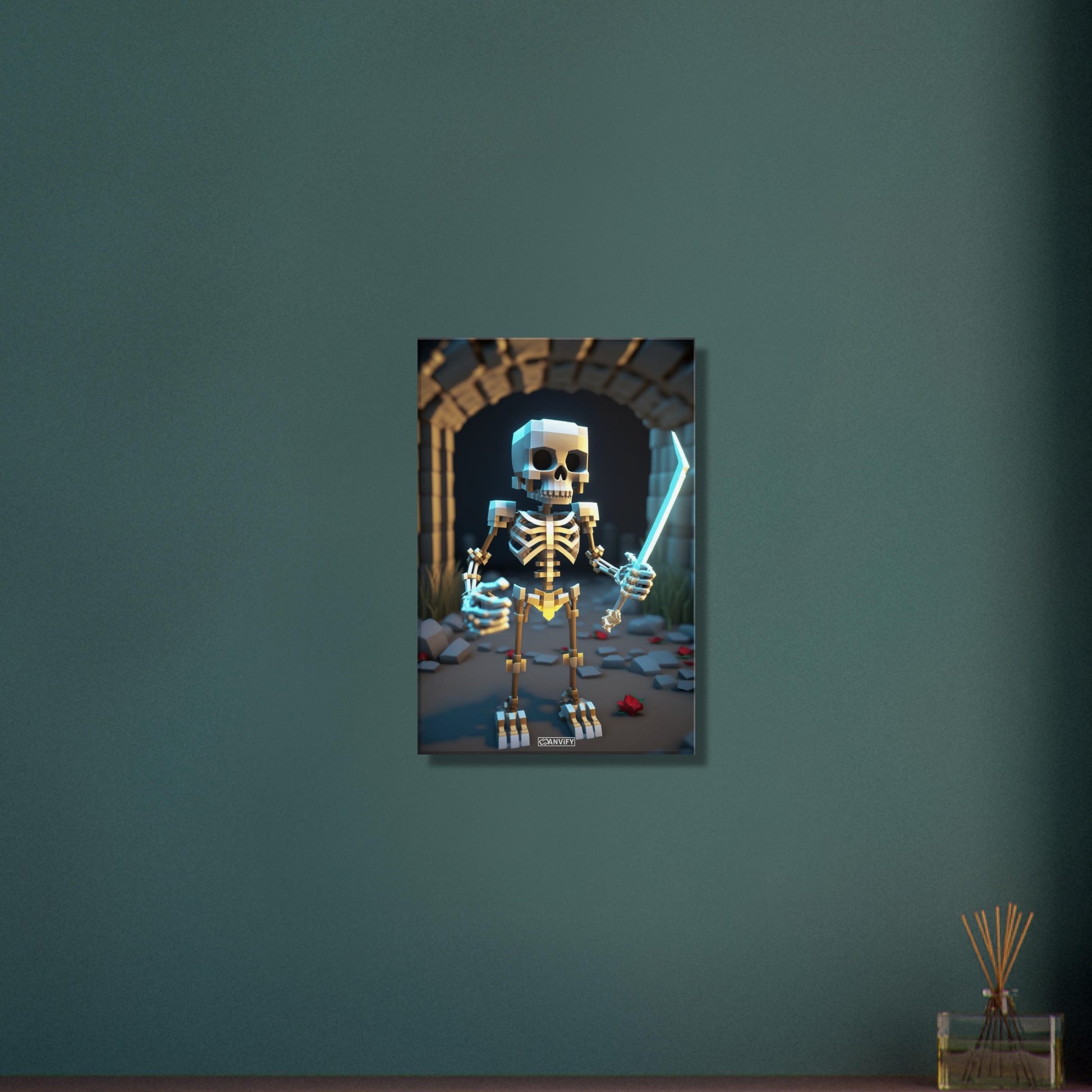 Skelettkrieger mit einem Schwert aus Minecraft auf einer Leinwand
