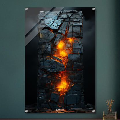 Glühend dunkel abstrakte Steinwand auf einem Acrylbild