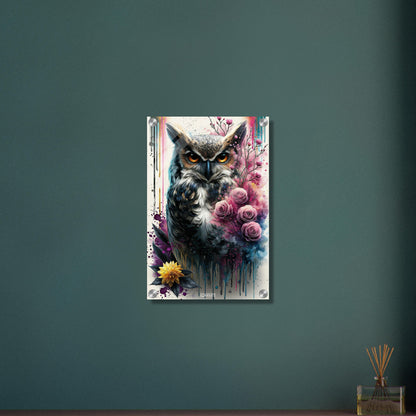 Mystische Eule mit Rosen gemalt mit Wasserfarben auf einem Acrylbild