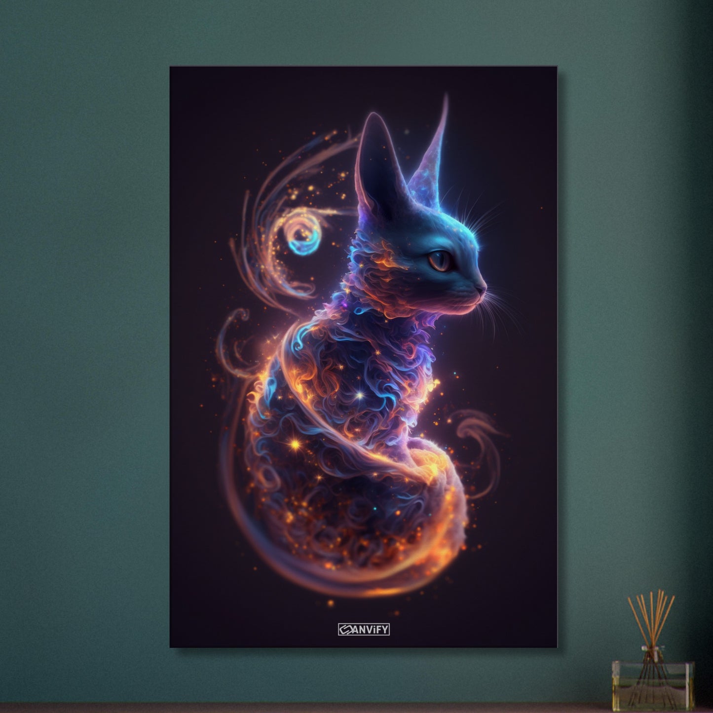 Babykatze in einer Nebelwolke auf einer Leinwand