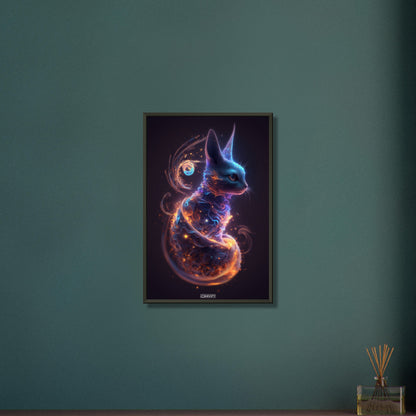 Babykatze in einer Nebelwolke auf einem Poster im Metallrahmen