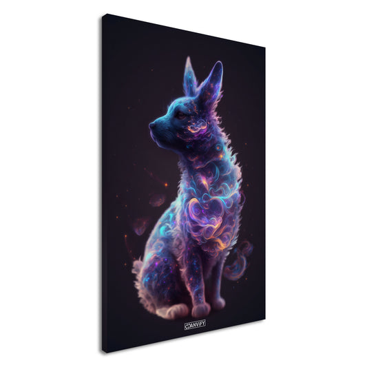 Hundewelpe in einer Nebelwolke auf einer Leinwand