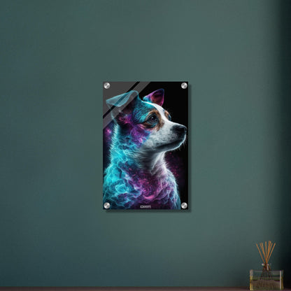 Jack Russell Portrait kombiniert mit der Nebelwolke namens Nebula auf einem Acrylbild