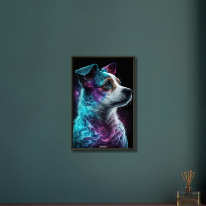 Jack Russell Portrait kombiniert mit der Nebelwolke namens Nebula auf einem Poster im Metallrahmen
