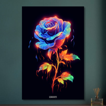 Blaue Neon Rose gemalt auf Aluminium