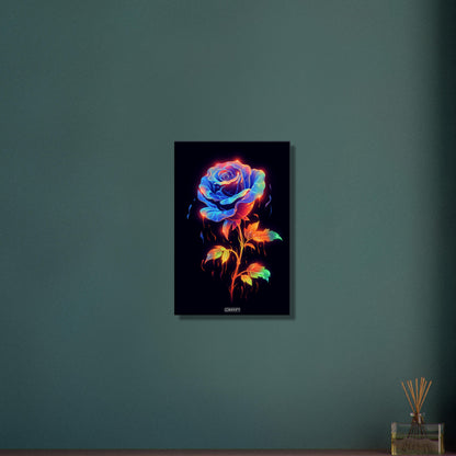 Blaue Neon Rose gemalt auf einer Leinwand
