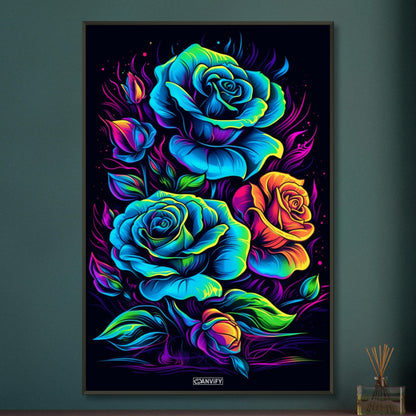 Blaue Rosen gezeichnet auf einem Poster im Metallrahmen