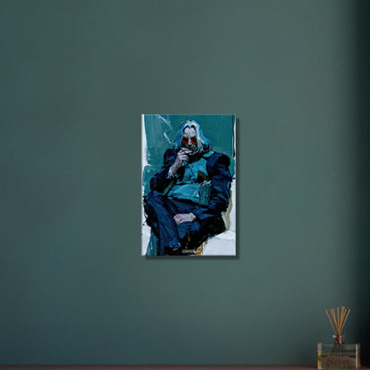 Keanu Reeves gemalt im Pulp-Fiction-Stil als Revolverheld auf einer Leinwand