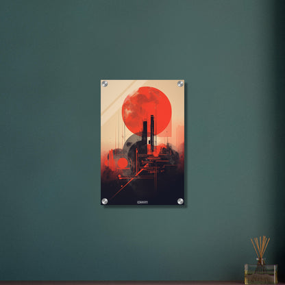 Abstrakter roter Mond minimalistisch dargestellt auf einem Acrylbild