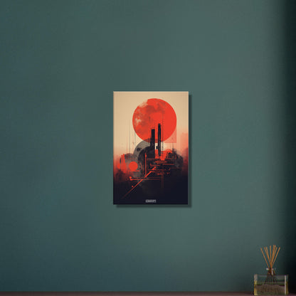 Abstrakter roter Mond minimalistisch dargestellt auf einer Leinwand