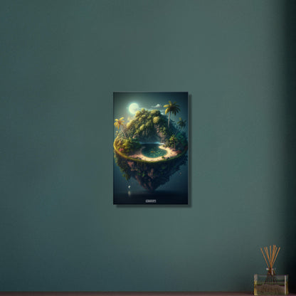 Leuchtender Mond mit Palmenoase auf einer Leinwand