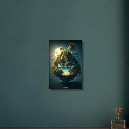 Leuchtender Mond mit einer Oase und Palmen auf einer Leinwand