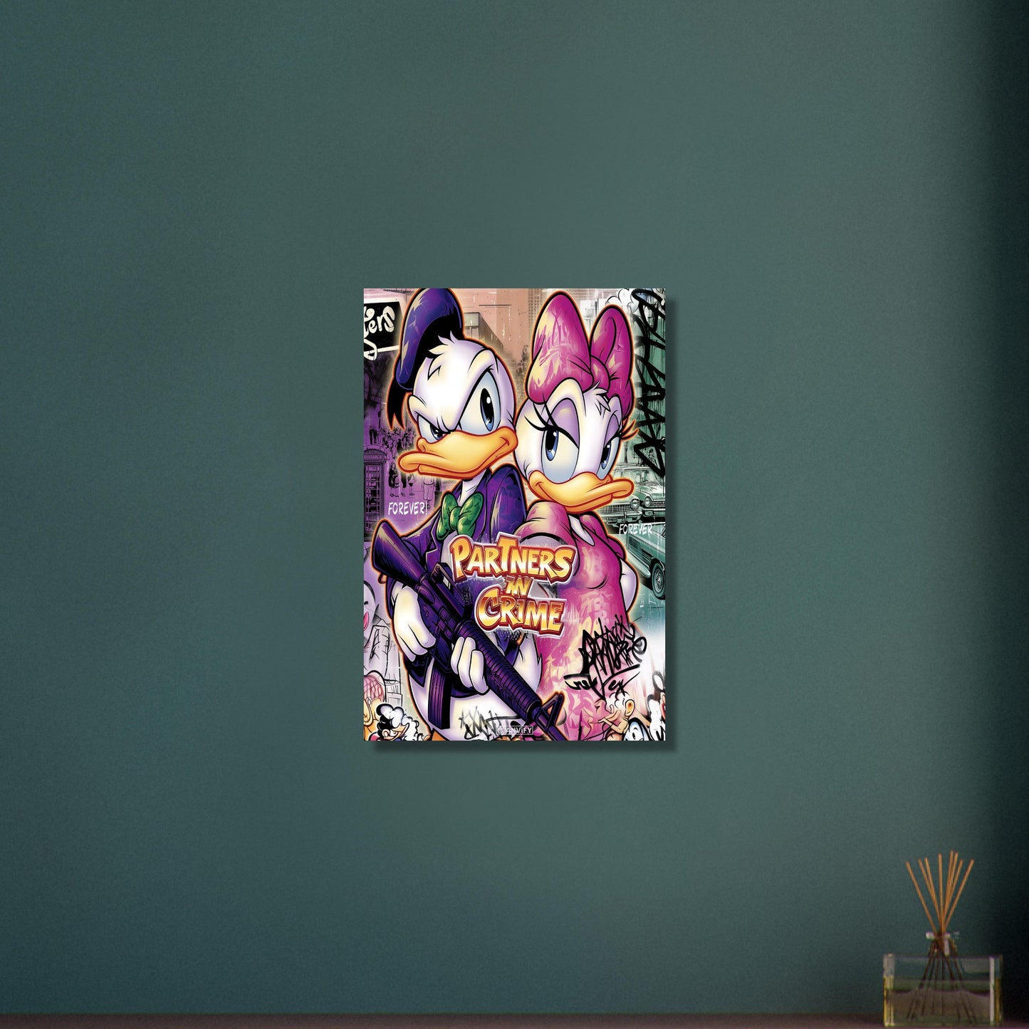 Donald Duck und Daisy Duck im abstrakten Pop Art Stil auf Aluminium