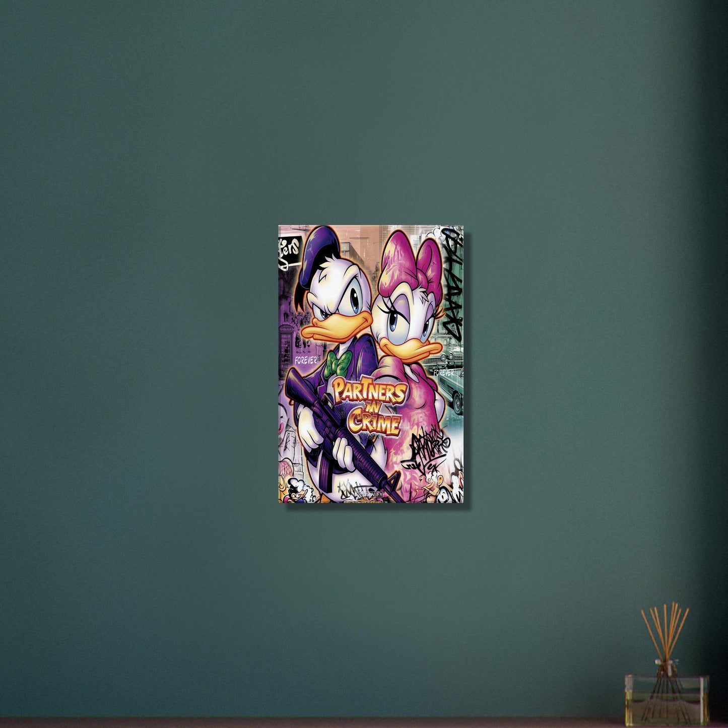 Donald Duck und Daisy Duck im abstrakten Pop Art Stil auf einer Leinwand