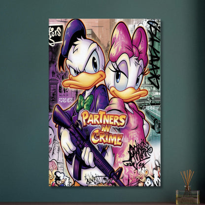 Donald Duck und Daisy Duck im abstrakten Pop Art Stil auf einer Leinwand