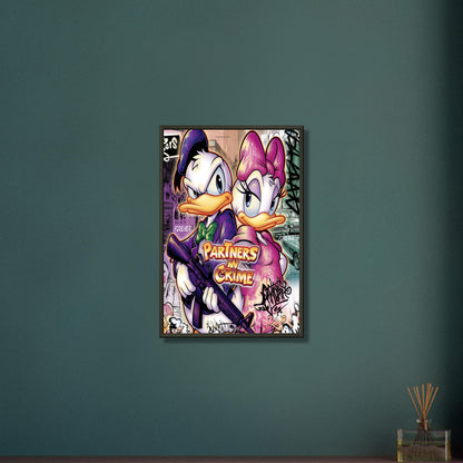 Donald Duck und Daisy Duck im abstrakten Pop Art Stil auf einem Poster im Metallrahmen