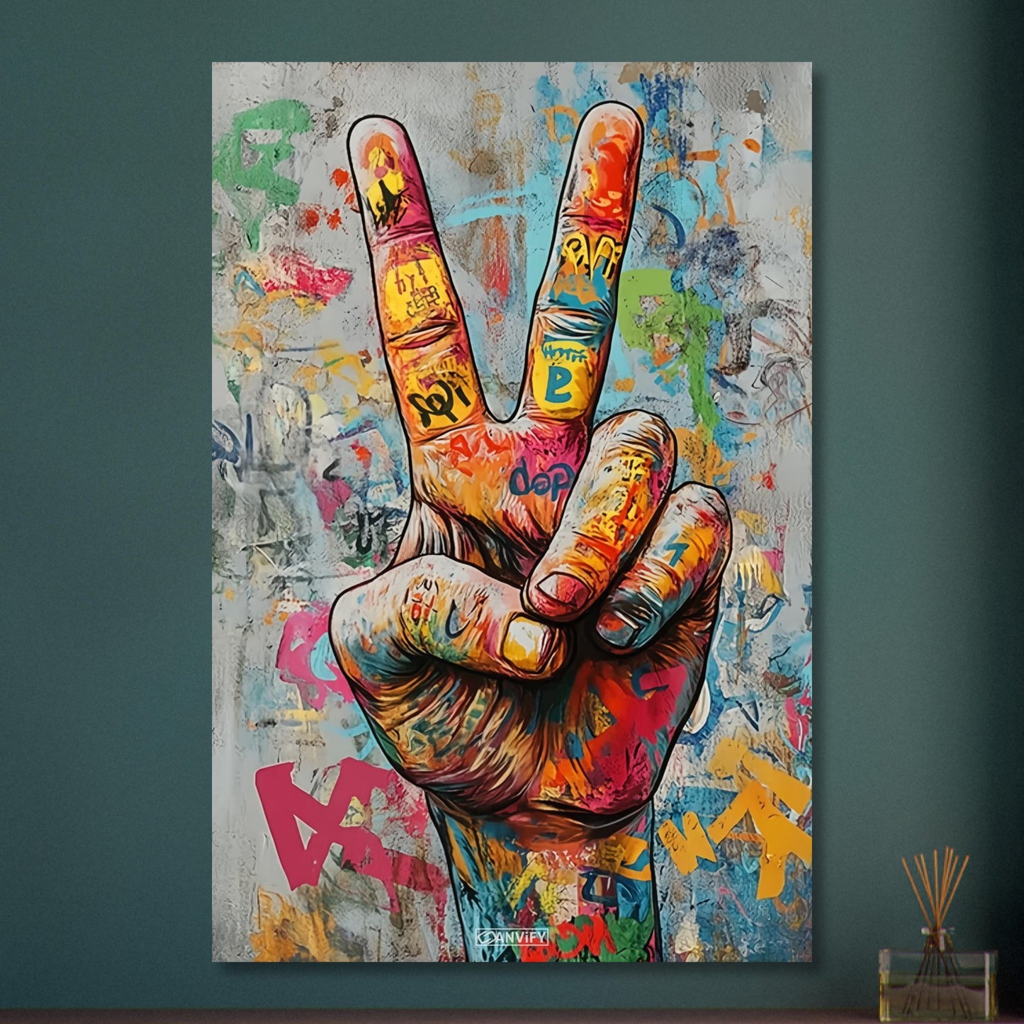 Buntes Friedenszeichen Peace auf Aluminium