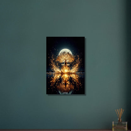 Luxuriöses Parfum mit einem Duftbaum im Vollmondlicht auf Aluminium