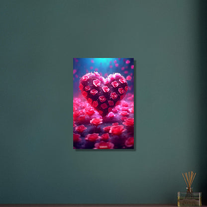 Pinker Rosenbusch in einer Herzform mit vielen kleinen Rosenblüten auf Aluminium