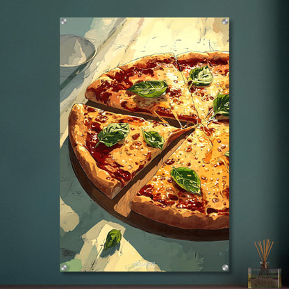 Pizza Margherita im Comic Stil auf einem Acrylbild