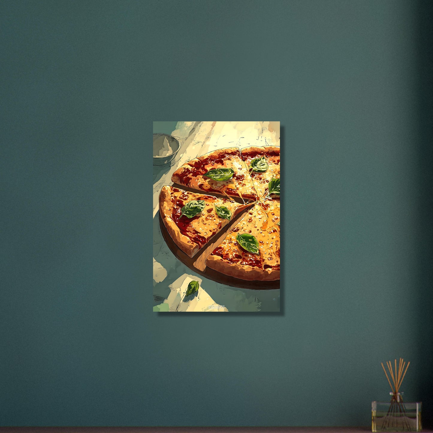 Pizza Margherita im Comic Stil auf Aluminium