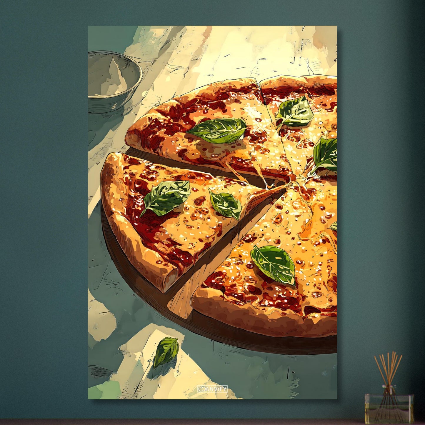 Pizza Margherita im Comic Stil auf Aluminium