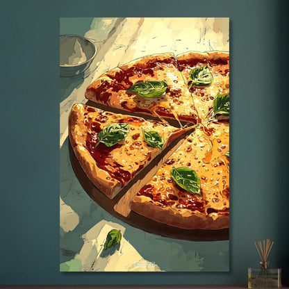 Pizza Margherita im Comic Stil auf Aluminium