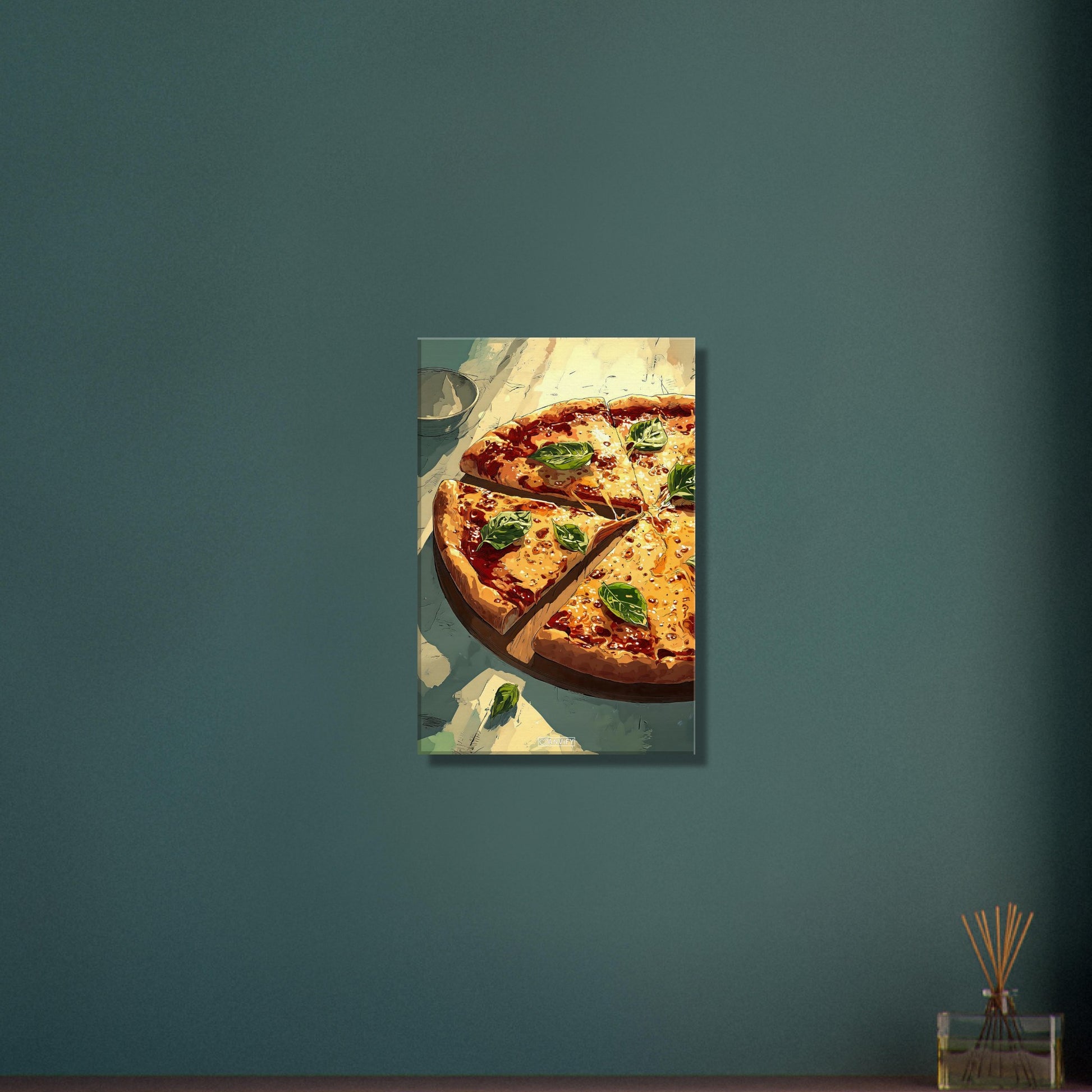 Pizza Margherita im Comic Stil auf einer Leinwand