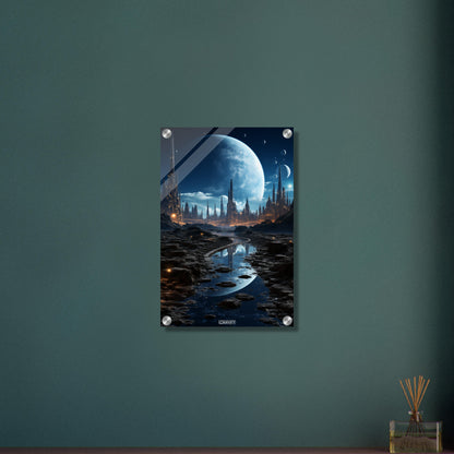 Futuristische Stadt aus einer anderen Welt auf einem Acrylbild