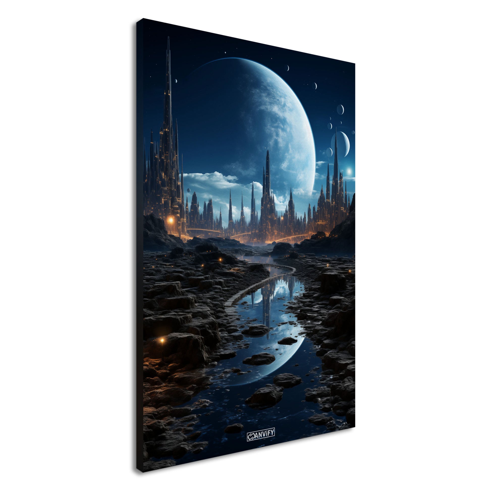 Futuristische Stadt aus einer anderen Welt auf einer Leinwand