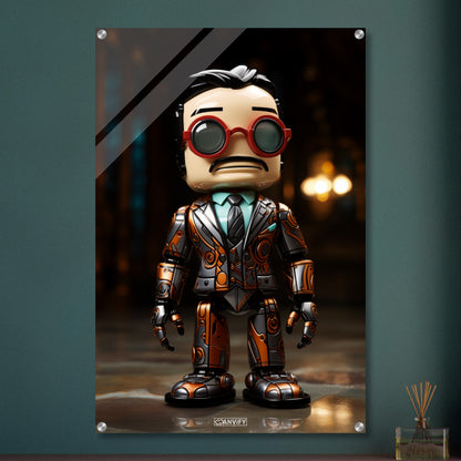 Verrückter Chibi Professor mit einem Exoskelett auf einem Acrylbild