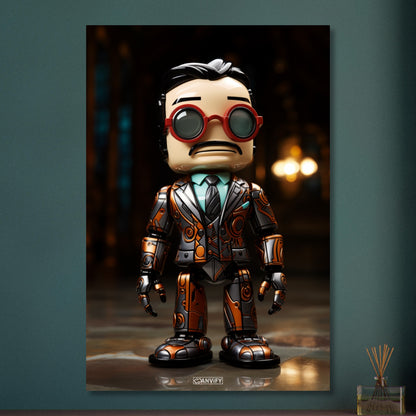 Verrückter Chibi Professor mit einem Exoskelett auf Aluminium