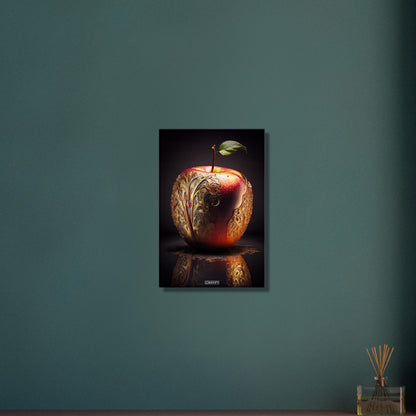 Roter Apfel mit goldenen Akzenten auf einer Leinwand